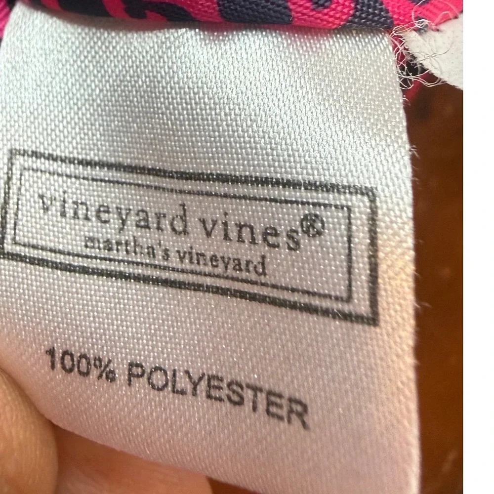 Vineyard Vines Girls Pink Navy Blue Striped Puffer Vest Size S 7-8 Fleece Collar